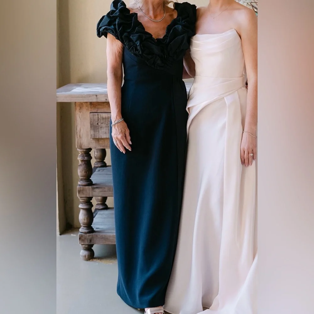 Rickie Freeman for Teri John - A-Line Ruffle Taffeta and Crepe Gown - Picture 6 of 7
